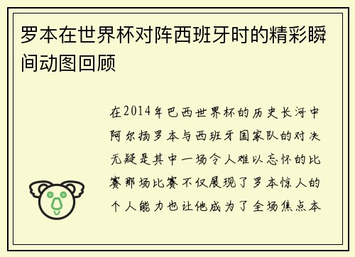 罗本在世界杯对阵西班牙时的精彩瞬间动图回顾